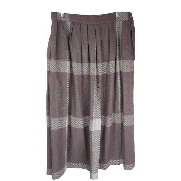 VTG 80s Diane Von Furstenberg Wool Plaid Pleated Skirt 14 Midi Designer Modest - Picture 1 of 8